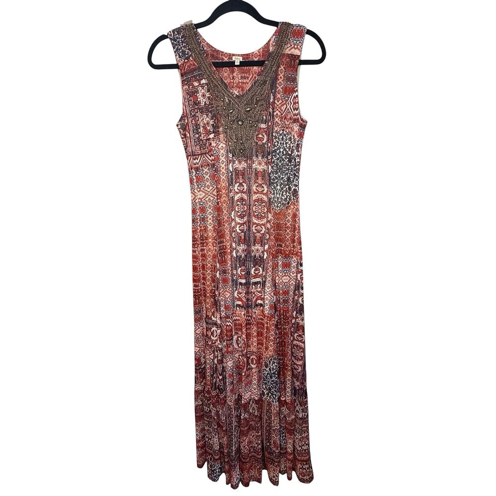 Reba Y2K Western Cowgirl Beaded Embellished Maxi Dress Womens S Sleeveless
